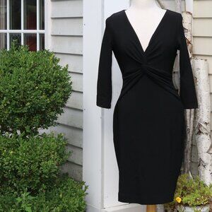 Boston Proper Black V-Neck Twist Waist Long Sleeve Knit Sheath Dress Sz 8